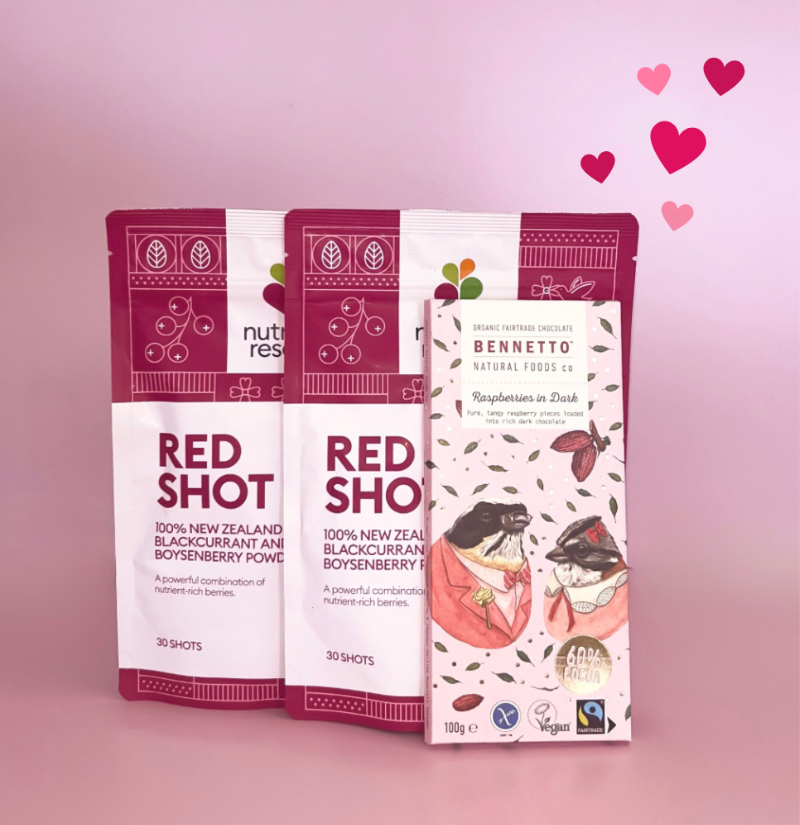 Valentine's Bundle: Two Red Shot and a Bennetto Raspberry Dark Chocolate.