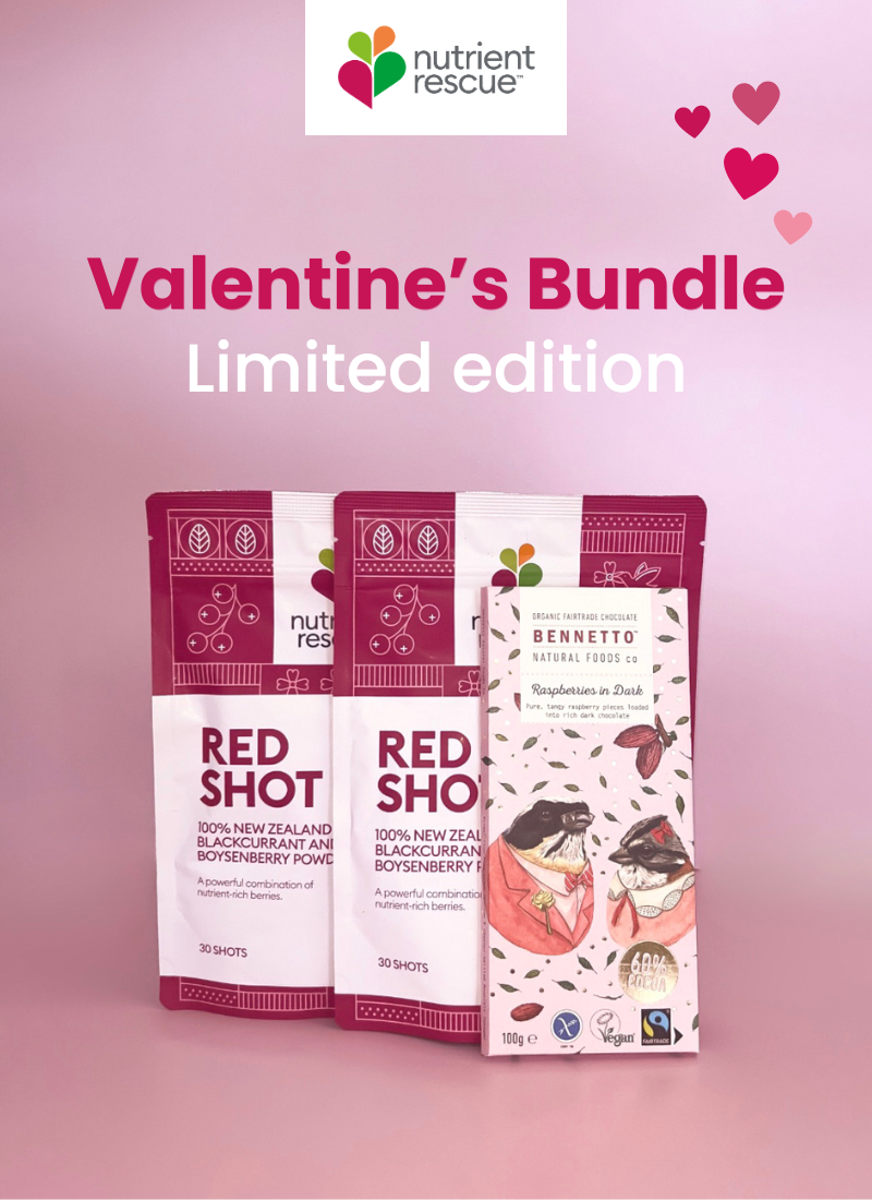 Valentine's Bundle, limited edition: Two Red Shots and Bennetto Raspberry Dark Chocolate