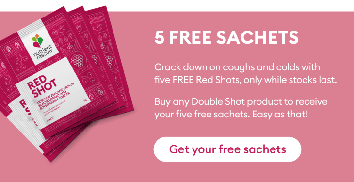 5 free Red Shot Sachets. Claim with any Double Shot purchase.