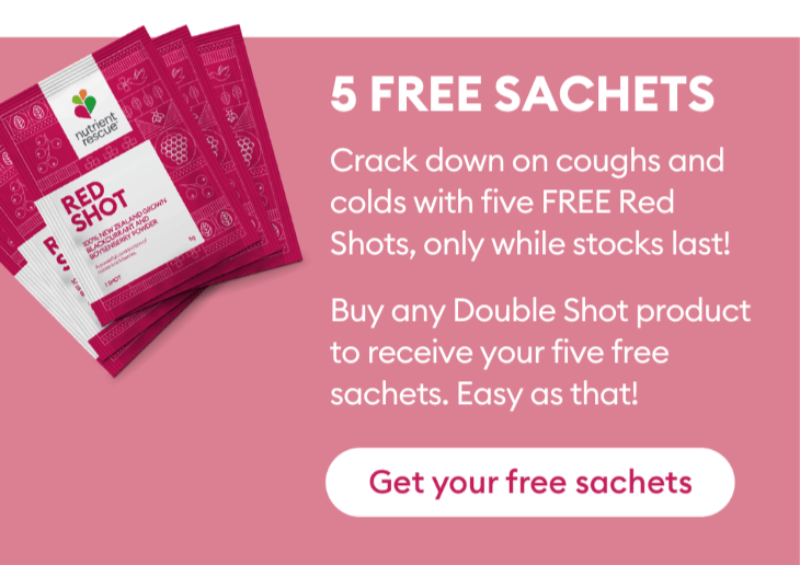 5 free Red Shot Sachets. Claim with any Double Shot purchase.